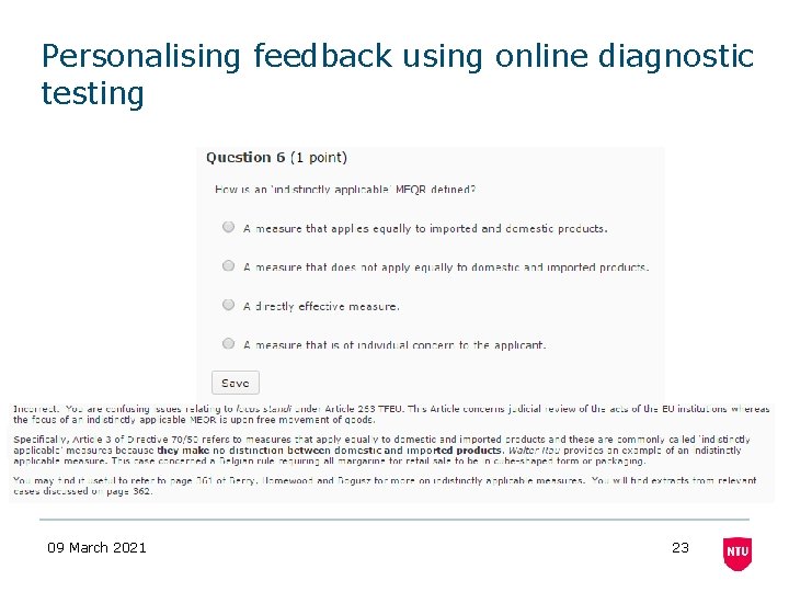 Personalising feedback using online diagnostic testing 09 March 2021 23 
