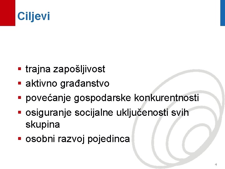 Ciljevi § § trajna zapošljivost aktivno građanstvo povećanje gospodarske konkurentnosti osiguranje socijalne uključenosti svih