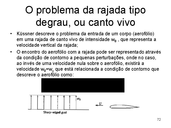 O problema da rajada tipo degrau, ou canto vivo • Küssner descreve o problema