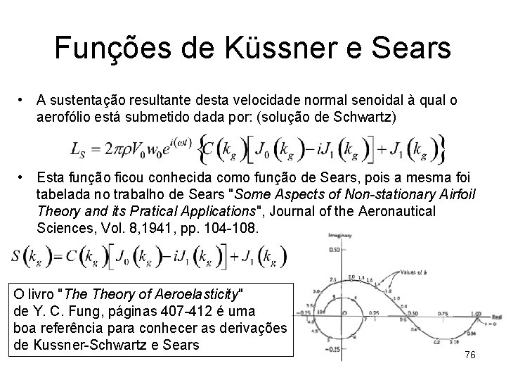 Funções de Küssner e Sears • A sustentação resultante desta velocidade normal senoidal à
