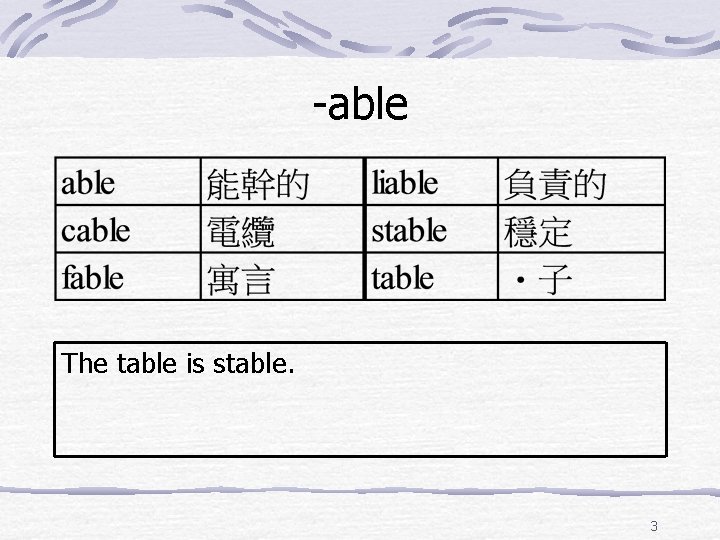 -able The table is stable. 3 