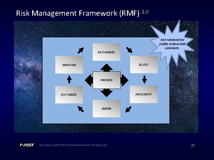 Risk Management Framework (RMF) 2. 0 Just released for public review and comment. CATEGORIZE