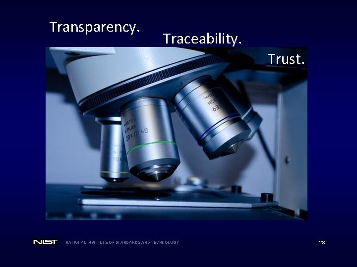 Transparency. Traceability. Trust. NATIONAL INSTITUTE OF STANDARDS AND TECHNOLOGY 23 
