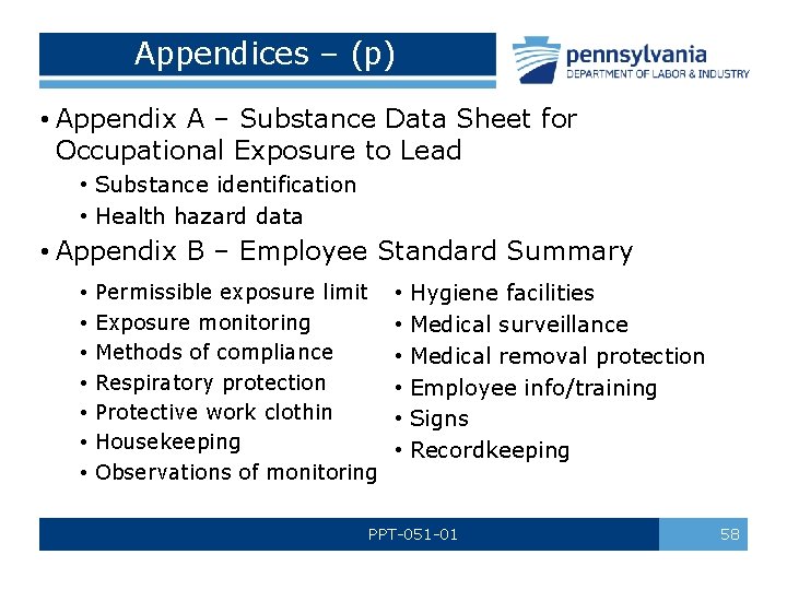 Appendices – (p) • Appendix A – Substance Data Sheet for Occupational Exposure to