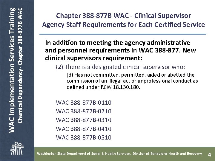  Chemical Dependency- Chapter 388 -877 B WAC Implementation Services Training Chapter 388 -877