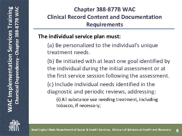  Chemical Dependency- Chapter 388 -877 B WAC Implementation Services Training Chapter 388 -877