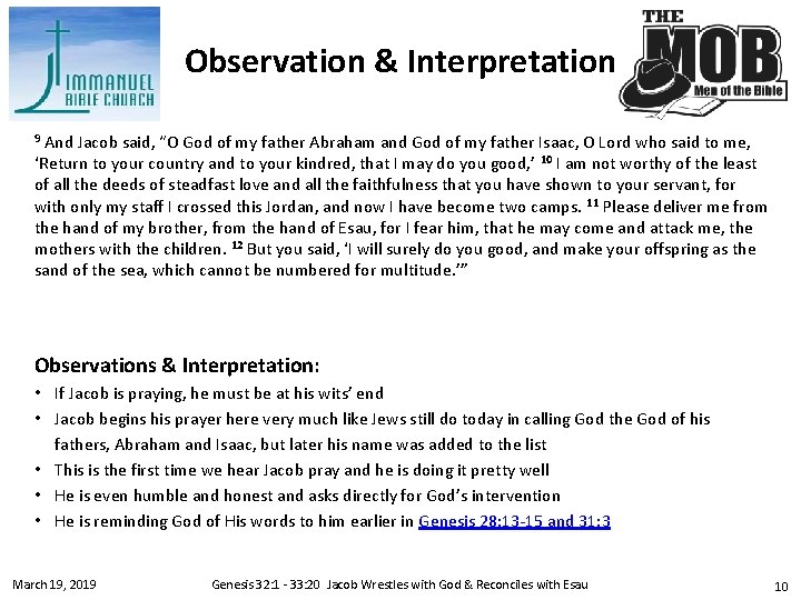 Observation & Interpretation 9 And Jacob said, “O God of my father Abraham and