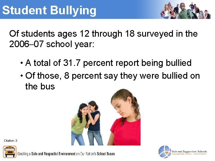 Student Bullying Of students ages 12 through 18 surveyed in the 2006– 07 school