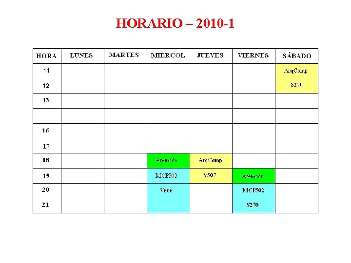 HORARIO – 2010 1 