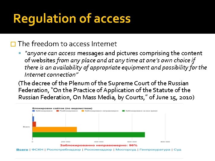 Regulation of access � The freedom to access Internet “anyone can access messages and