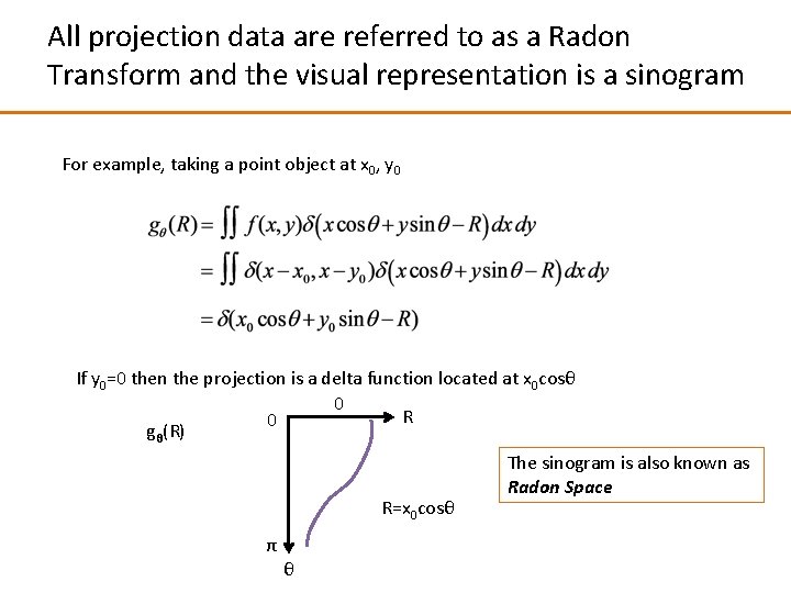 All projection data are referred to as a Radon Transform and the visual representation