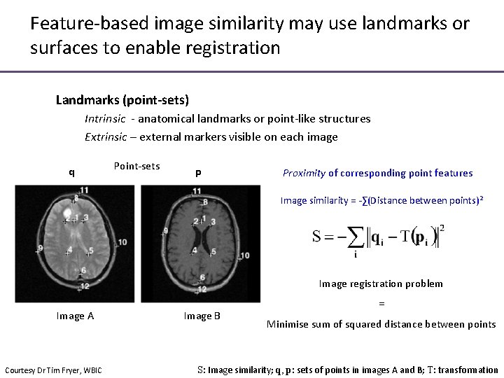 Feature-based image similarity may use landmarks or surfaces to enable registration Landmarks (point-sets) Intrinsic