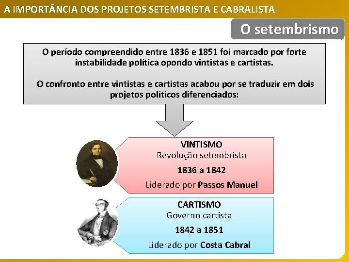 A IMPORT NCIA DOS PROJETOS SETEMBRISTA E CABRALISTA O setembrismo O período compreendido entre