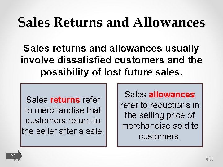 Sales Returns and Allowances Sales returns and allowances usually involve dissatisfied customers and the