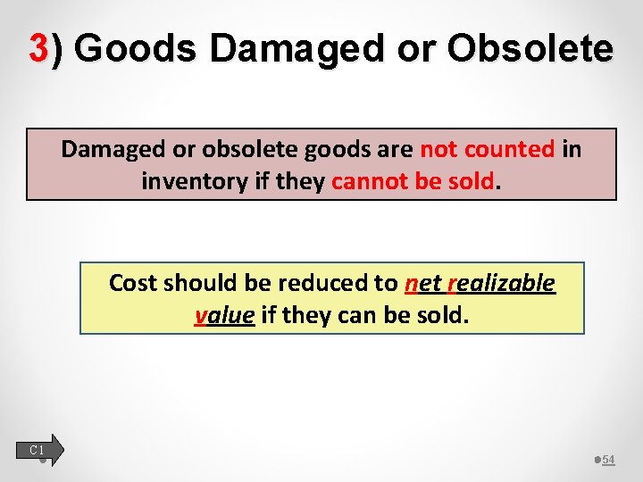 3) Goods Damaged or Obsolete Damaged or obsolete goods are not counted in inventory