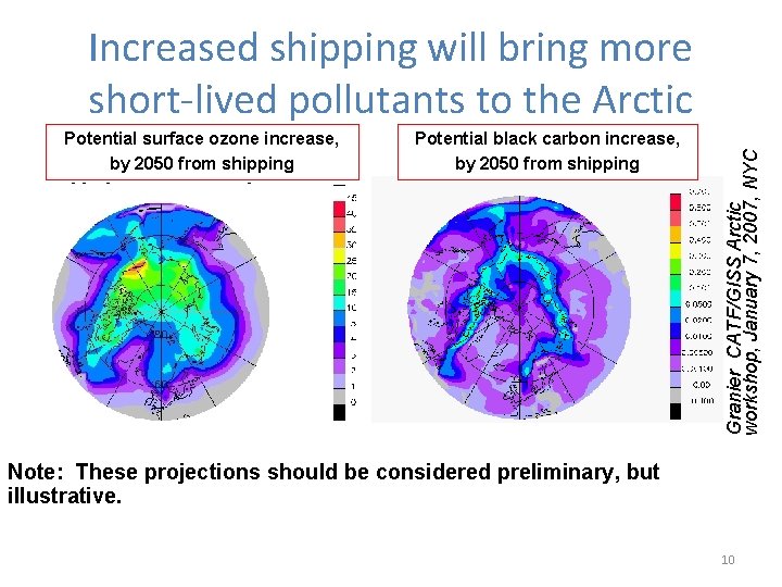 Potential surface ozone increase, by 2050 from shipping Potential black carbon increase, by 2050