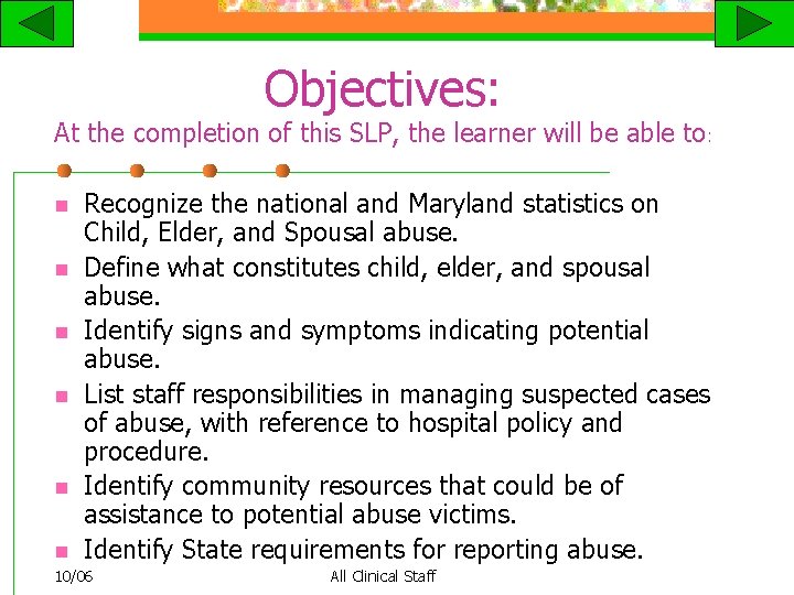 Objectives: At the completion of this SLP, the learner will be able to :