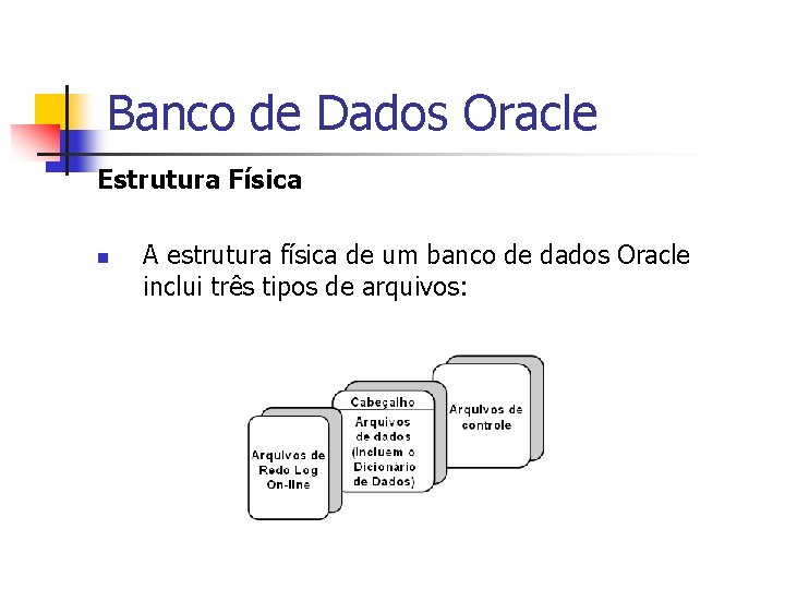 Banco de Dados Oracle Estrutura Física n A estrutura física de um banco de