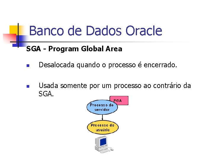 Banco de Dados Oracle SGA - Program Global Area n n Desalocada quando o