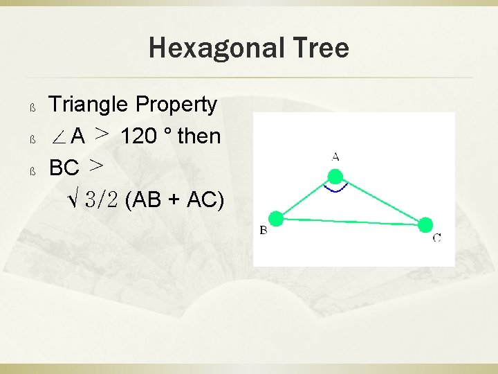 Hexagonal Tree Triangle Property ß ∠A ≥ 120 ° then ß BC ≥ √