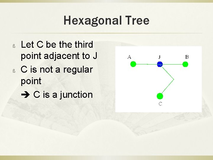 Hexagonal Tree Let C be third point adjacent to J ß C is not