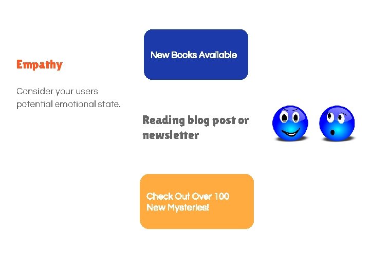 Empathy New Books Available Consider your users potential emotional state. Reading blog post or
