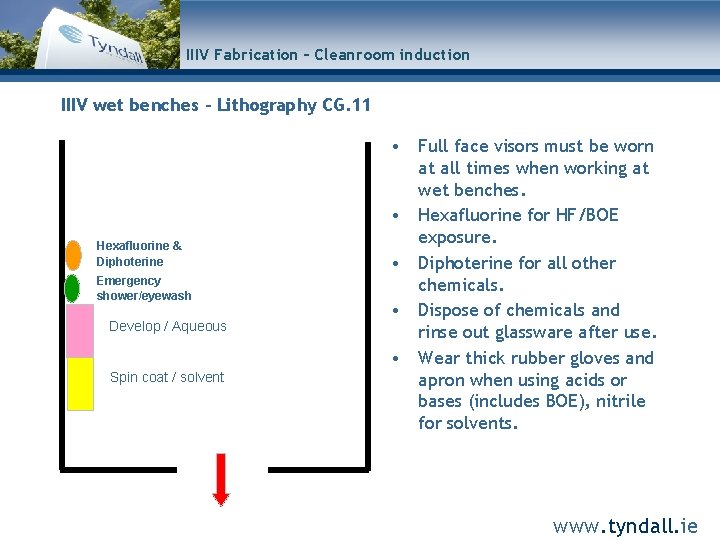 IIIV Fabrication – Cleanroom induction IIIV wet benches – Lithography CG. 11 Hexafluorine &