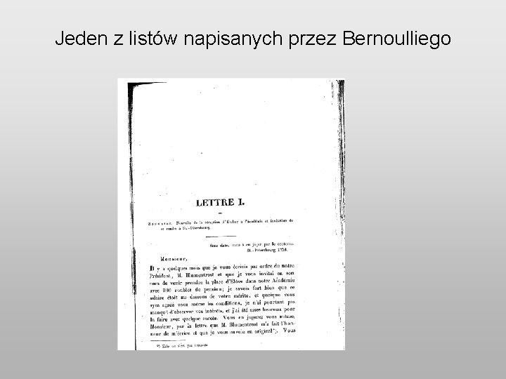 Jeden z listów napisanych przez Bernoulliego 