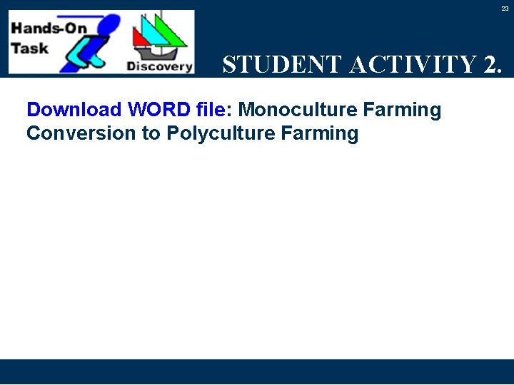 23 STUDENT ACTIVITY 2. Download WORD file: Monoculture Farming Conversion to Polyculture Farming 