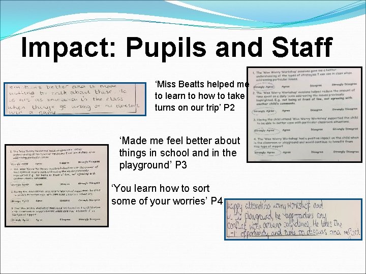 Impact: Pupils and Staff ‘Miss Beatts helped me to learn to how to take
