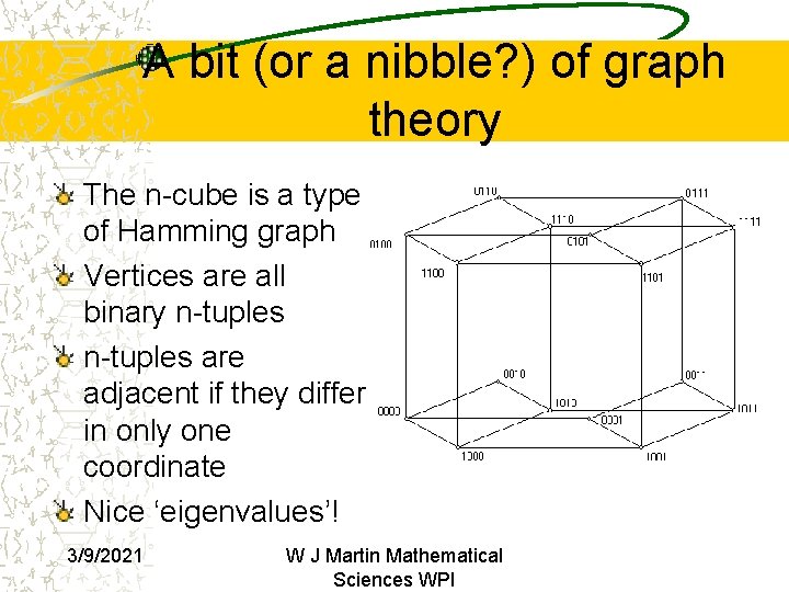 A bit (or a nibble? ) of graph theory The n-cube is a type A bit (or a nibble? ) of graph theory The n-cube is a type