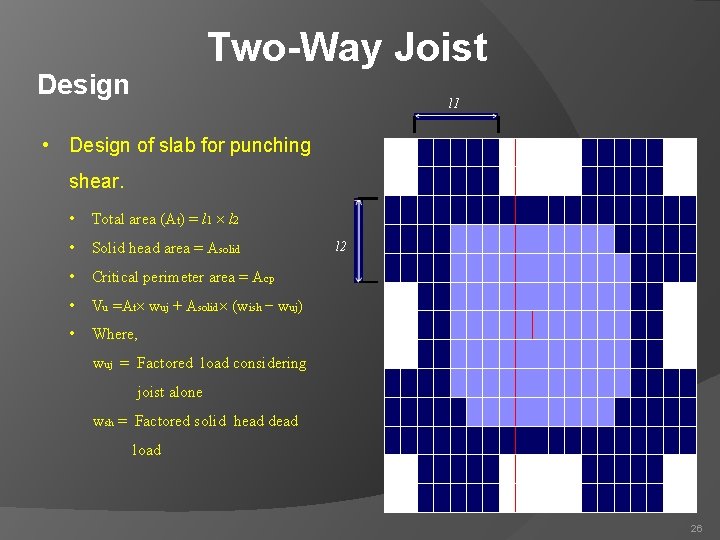 Two-Way Joist Design l 1 • Design of slab for punching shear. • Total