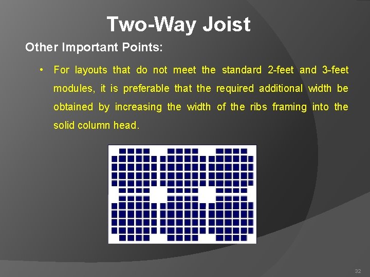 Two-Way Joist Other Important Points: • For layouts that do not meet the standard