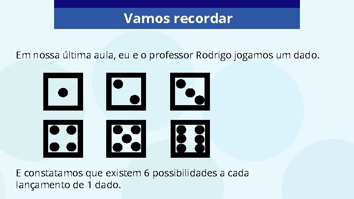 Vamos recordar Em nossa última aula, eu e o professor Rodrigo jogamos um dado.