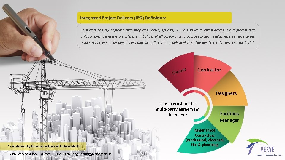 Integrated Project Delivery (IPD) Definition: ‘’a project delivery approach that integrates people, systems, business