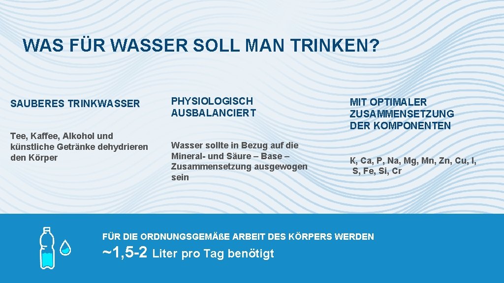 WAS FÜR WASSER SOLL MAN TRINKEN? SAUBERES TRINKWASSER Tee, Kaffee, Alkohol und künstliche Getränke