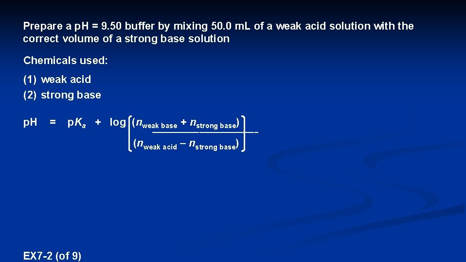 Prepare a p. H = 9. 50 buffer by mixing 50. 0 m. L