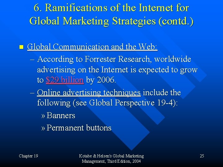 6. Ramifications of the Internet for Global Marketing Strategies (contd. ) n Global Communication