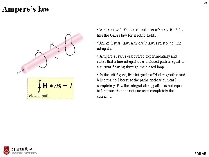 10 Ampere’s law • Ampere law facilitates calculation of mangetic field like the Gauss