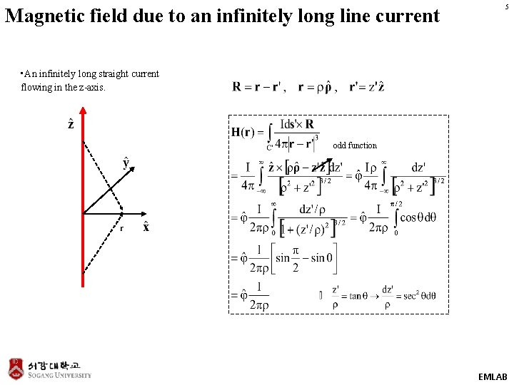 Magnetic field due to an infinitely long line current 5 • An infinitely long