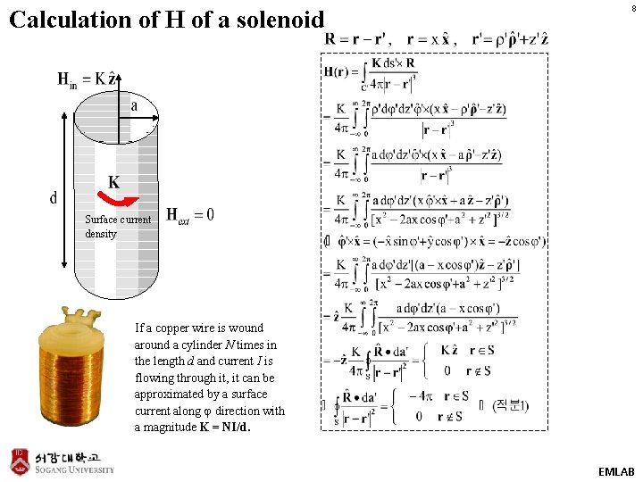 Calculation of H of a solenoid 8 Surface current density If a copper wire