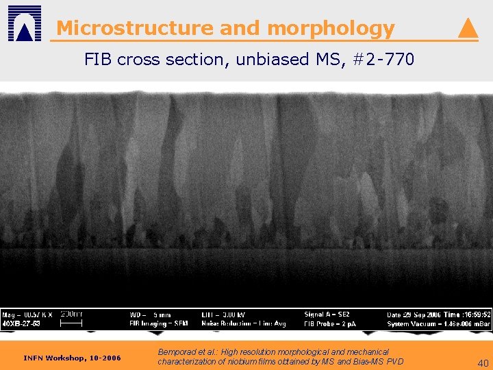 Microstructure and morphology FIB cross section, unbiased MS, #2 -770 INFN Workshop, 10 -2006