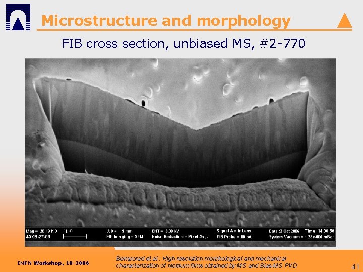 Microstructure and morphology FIB cross section, unbiased MS, #2 -770 INFN Workshop, 10 -2006