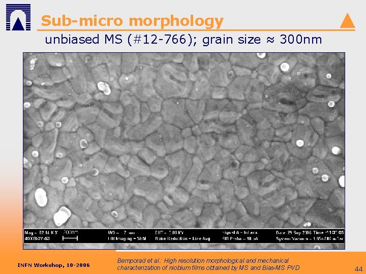 Sub-micro morphology unbiased MS (#12 -766); grain size ≈ 300 nm INFN Workshop, 10