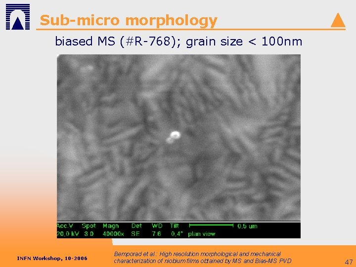 Sub-micro morphology biased MS (#R-768); grain size < 100 nm INFN Workshop, 10 -2006