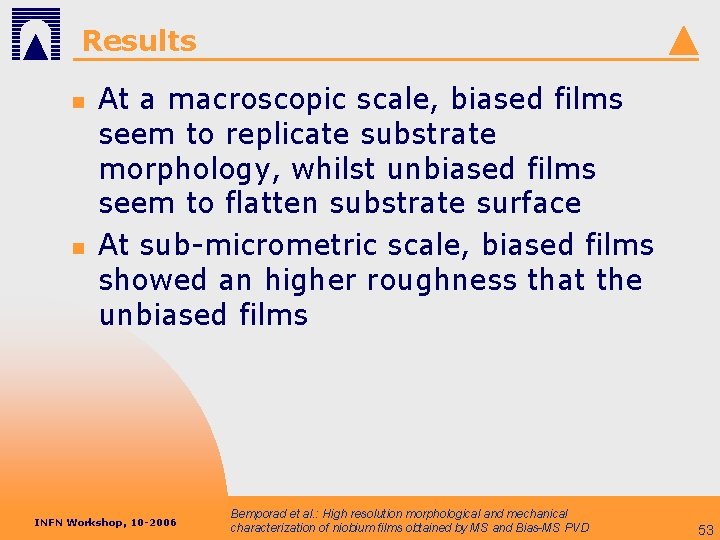 Results n n At a macroscopic scale, biased films seem to replicate substrate morphology,