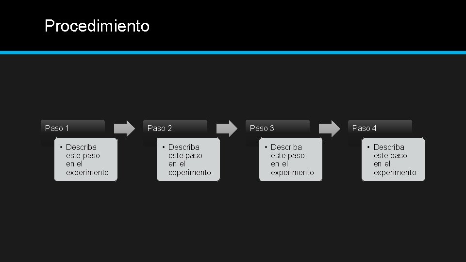 Procedimiento Paso 1 • Describa este paso en el experimento Paso 2 • Describa