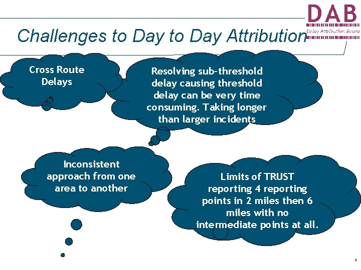 Challenges to Day Attribution Cross Route Delays Inconsistent approach from one area to another