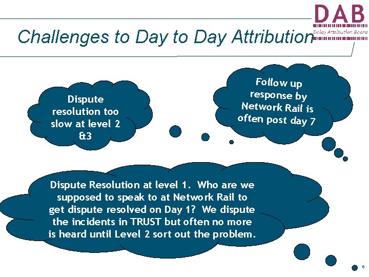 Challenges to Day Attribution Dispute resolution too slow at level 2 &3 Follow up