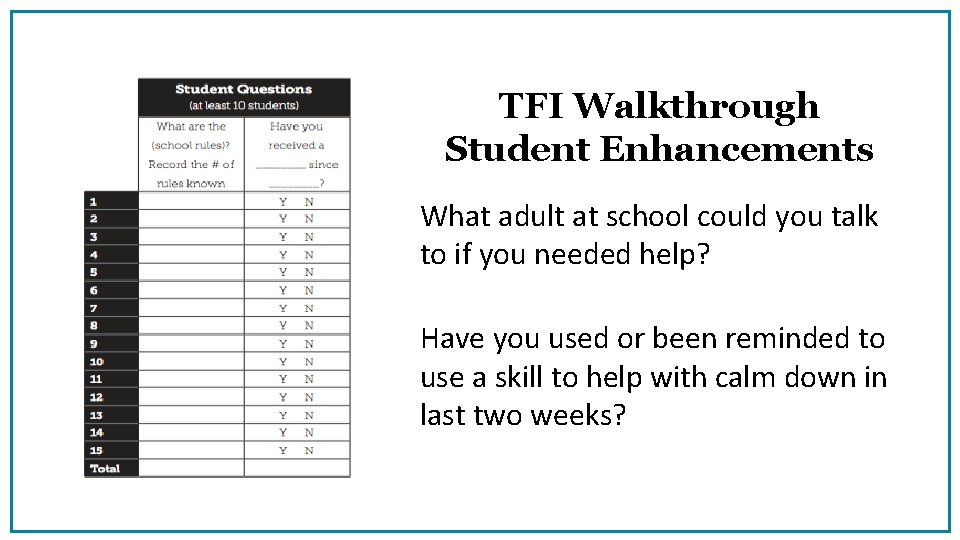 TFI Walkthrough Student Enhancements What adult at school could you talk to if you